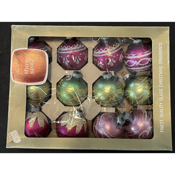 12 Shiny Bright Christmas Ornament Mica MCM Mercury Glass Some Matching With Box - Picture 12 of 12